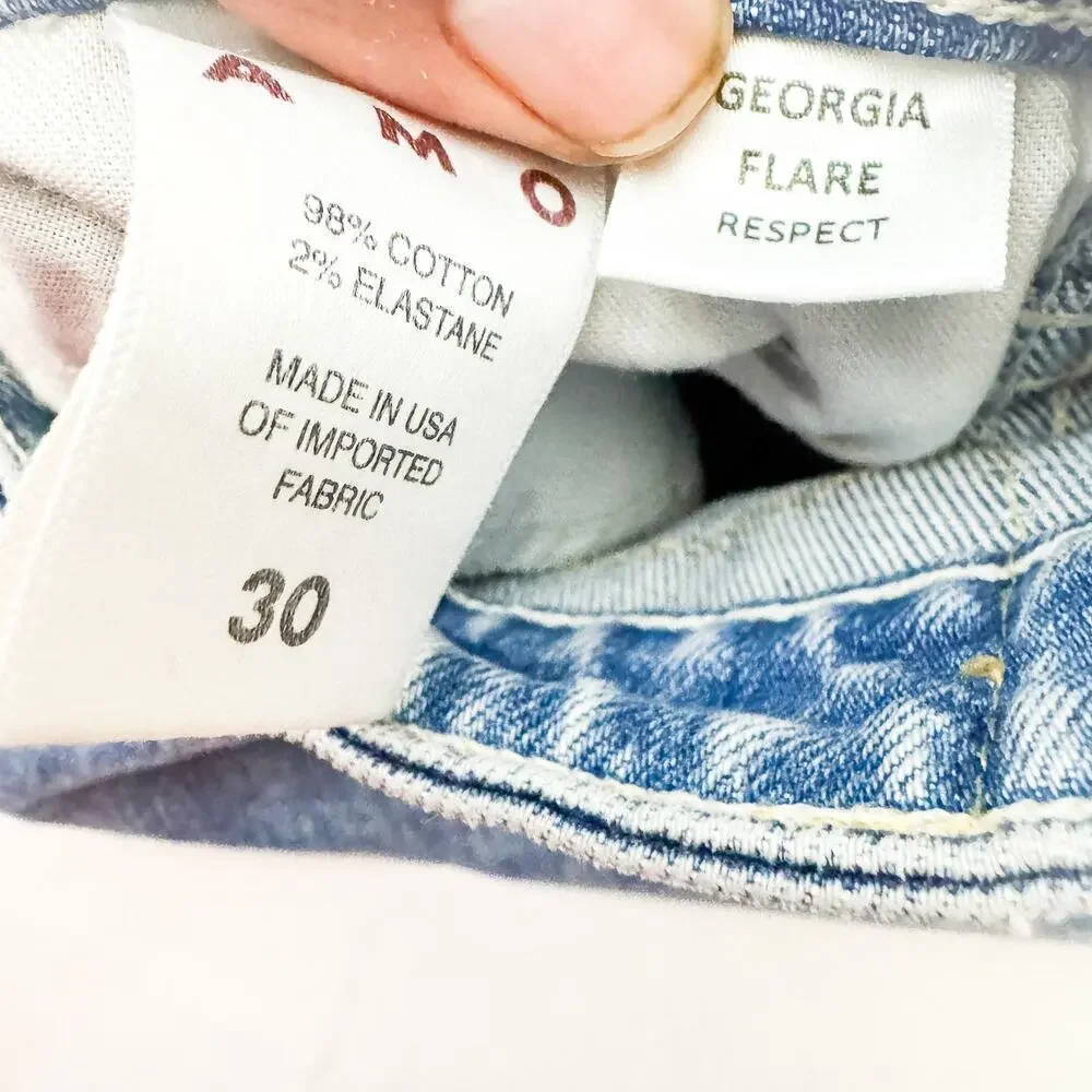 AMO Georgia Flare Mid Rise Flare Respect Leg Long Inseam Denim jeans Size 30 NWT